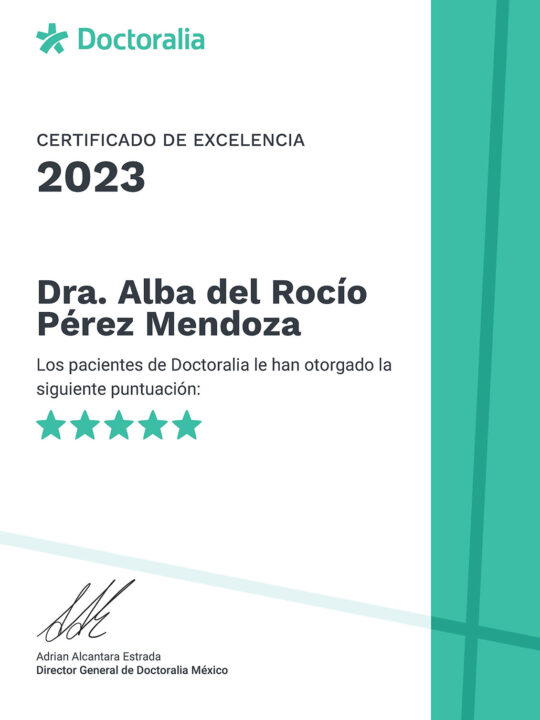 Certificado de Excelencia 2023, otorgado por Doctoralia